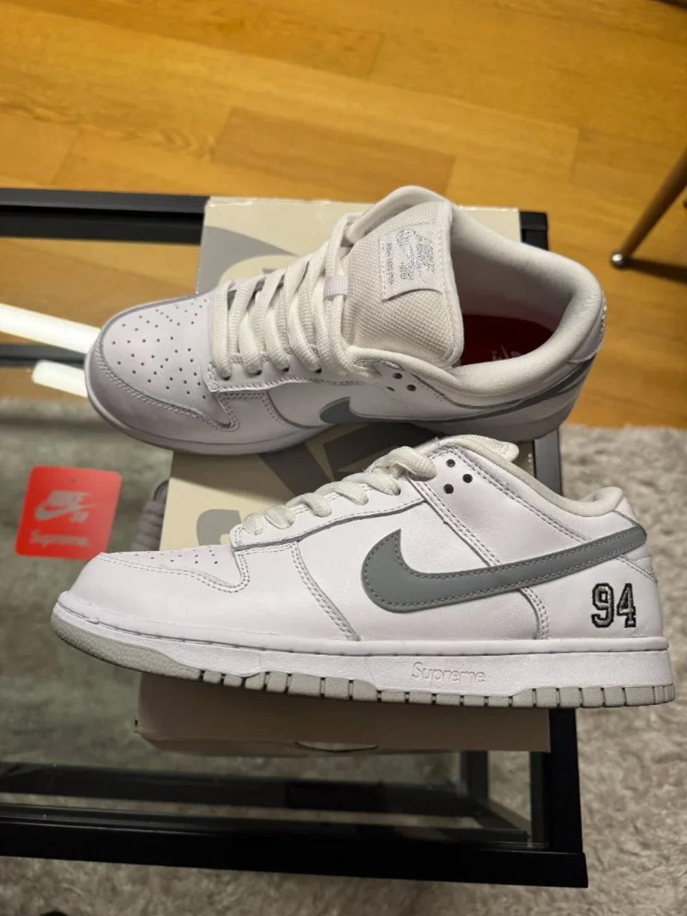 Nike x Supreme SB Dunk Low | White/Metallic/Silver | BRAND NEW